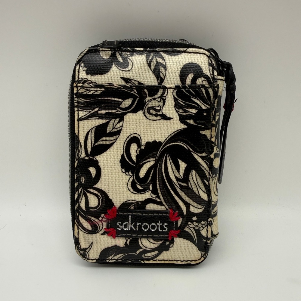 Sakroots Wallet Black White Floral Art ID Festival Purse Traditional Tattoo